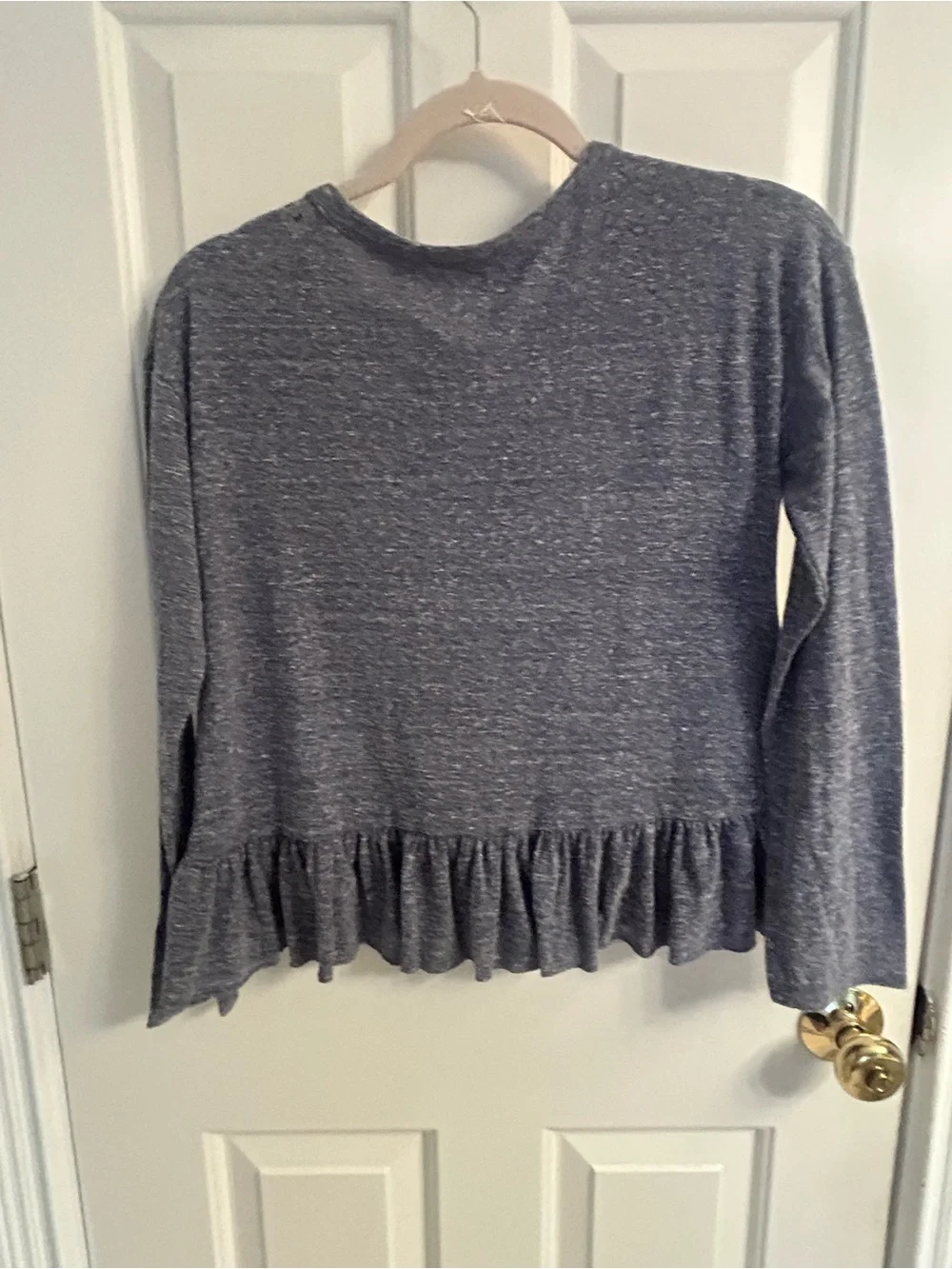 NWT-Justice Bluish/Gray Lace-Up Ruffle Hem Long Sleeve Top